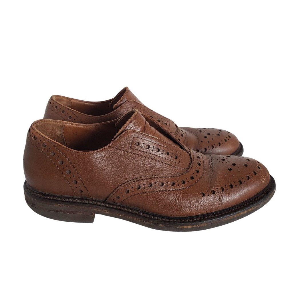 Aquatalia Romeo Weatherproof Brown Cognac Leather Laceless Oxford Men's Shoes 12